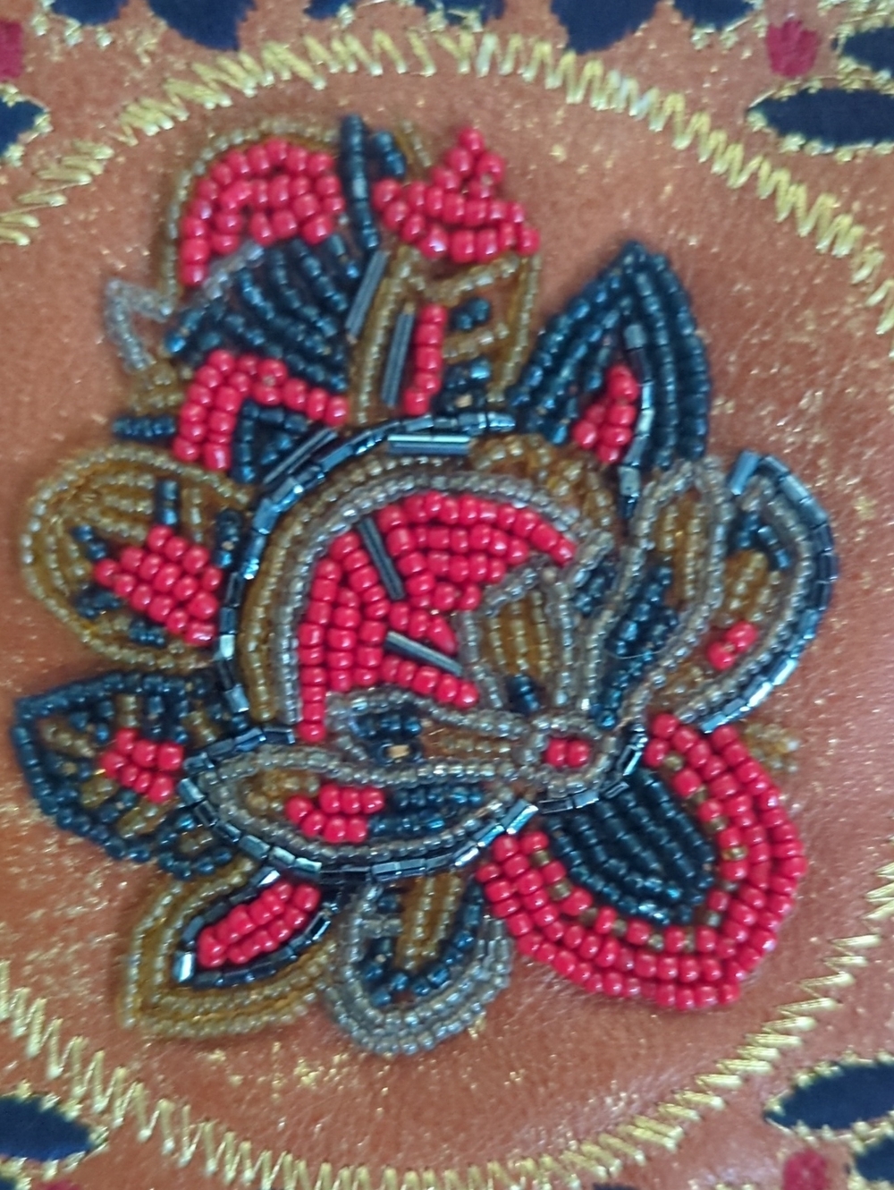 Patricia Nash Tan Embroidered Satchel with Red & Navy Accents - Picture 6 of 6